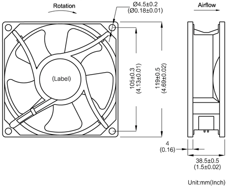 AC Axial Fans (117 CFM) 120x38mm, AC Axial Fans (117 CFM) 120x38mm ...